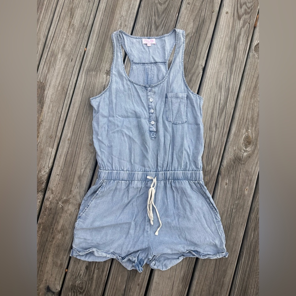 Pink Lily Blue One Piece Romper